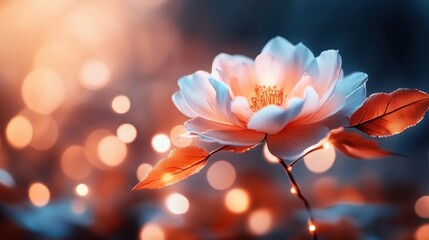 This captivating image features a resplendent flower showcasing soft, romantic tones, beautifully illuminated against a dreamy background, evoking emotions of love and peacefulness.