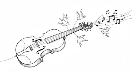 Obraz premium Minimalist Violin Transforming into Birds
