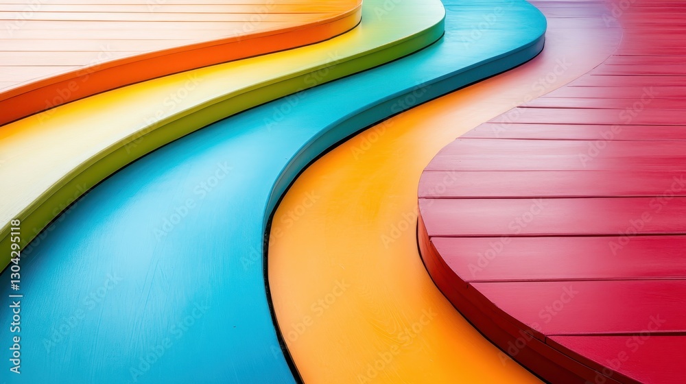 Poster vibrant abstract patterns featuring wavy painted lines in various bright colors, creating a visually