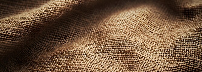 Fototapeta premium Burlap Texture Close-Up: A detailed shot of rustic burlap fabric reveals a mesmerizing tapestry of interwoven fibers, evoking a sense of organic simplicity and earthy tones.
