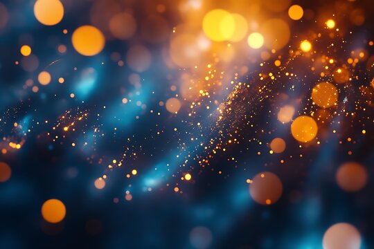 Abstract background with blue and orange bokeh lights creating dynamic visual effect