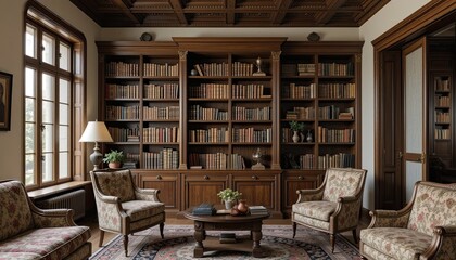 Antique Wooden Bookcases in a Traditional Interior Design