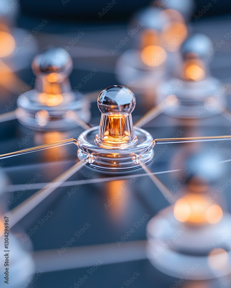 Wall mural illuminated network nodes connected, abstract background