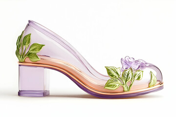 Lavender floral transparent heel shoe on white