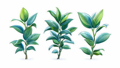Lush green plant sprigs, digital illustration, white background