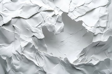 Obraz premium Crumpled White Paper Texture Surface with Ripples and Shadows for Creative Background Design