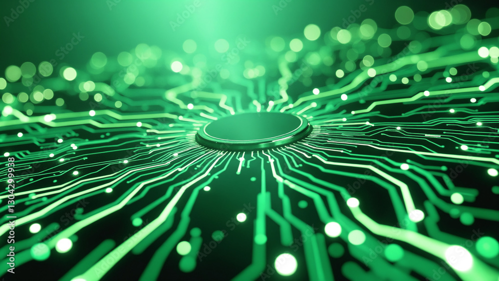 Poster abstract green digital circuit board with glowing connections