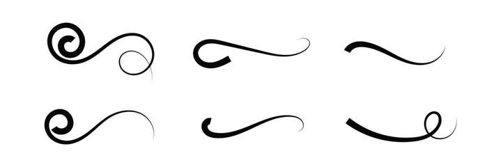 Set of Swoosh vector. Hand drawn swoosh elements, and swoop underline typography tails shape in flat styles. Set of ribbons. Design concept element collection in eps 10.