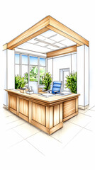 Fototapeta premium Modern office reception design, bright interior, wood desk