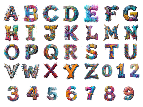 Graffiti Font style 3D rendering Letter 'A to Z' Isolated on png