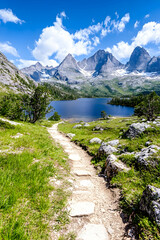 Mountain lake trail scenic summer hike landscape