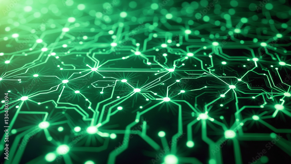 Poster abstract green digital circuit board with glowing connections