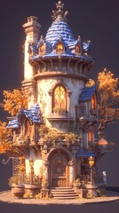 Obraz premium A wizard's house of magical elements and whimsical architecture in anime-style