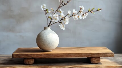 A simple wooden display stand, adorned with a single, elegant vase, stands as a minimalist centerpiece, inviting contemplation and appreciation for the art of understated elegance.