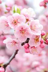 Fototapeta premium Pink Blossom Branch, Spring Rain, Close-up
