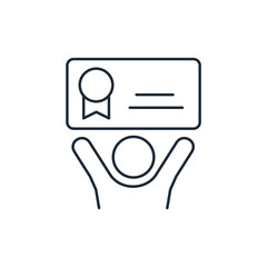 Man with qualification certificate. Vector linear icon isolated on white background.