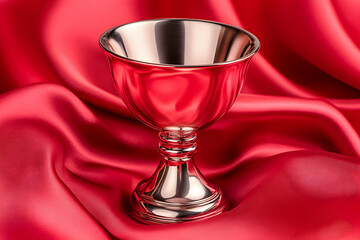Polished chalice on red satin fabric