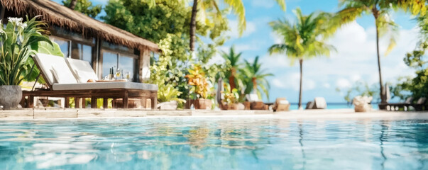 Obraz premium Private Poolside Retreat with Lounge Chairs and Lush Greenery 