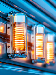 Obraz premium Retro chrome lights illuminate metallic wall