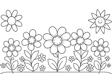 Flower doodle border, hand drawn floral banner, Botanical flowers border. Silhouette of rose on a white background