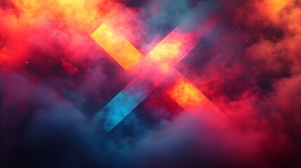 Fototapeta premium Fiery abstract X glows brightly through swirling red blue smoke. AI Generated