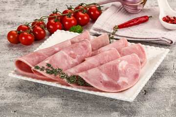 Sliced pork ham sausages slices