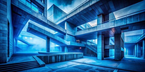 Obraz premium Abstract Blue Fog Urban Exploration Photography - Modern Cityscape