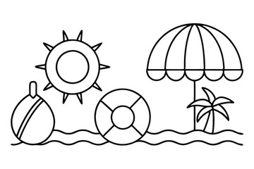 Summer doodles collection, cartoon elements clipart, travel objects for coloring pages, stickers, prints, cards, icons Vector Hand Drawn Illustration Isolated On Transparent Background