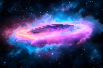 Spaceship Emerging from Cosmic Nebula