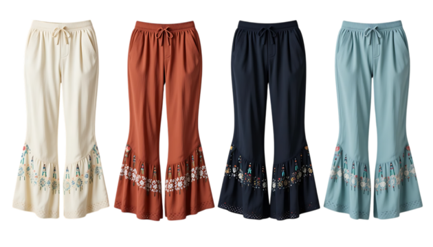 Collection of Flowy Boho Pants isolated on png