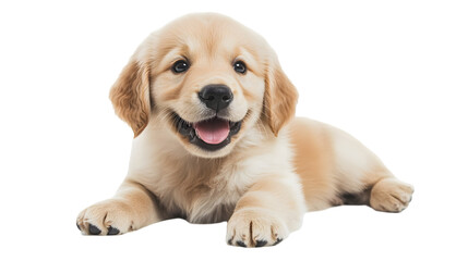 
Golden retriever puppy with a joyful expression, adorable pet, cut out on transparent background