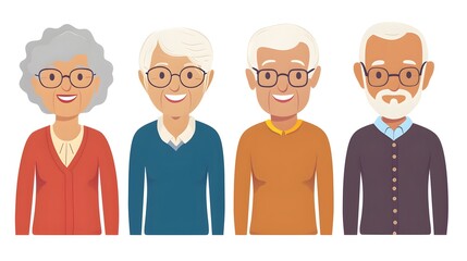 Fototapeta premium Diverse Group of Happy Seniors with Glasses and Distinct Styles