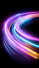 Swirling Neon Light Trails on Black Background