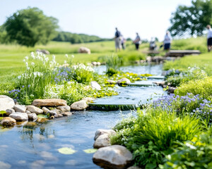 Tranquil Stream Flows Through Lush Garden