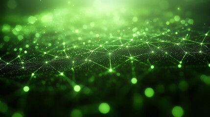 Fototapeta premium Glowing Green Network Abstract Background. AI Generated