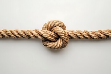 A Tightly Tied Knot in a Thick Rope on a White Background