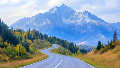 Fototapeta premium Winding mountain road autumn scenic drive