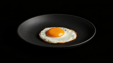 A perfectly fried sunny-side-up egg with crisp edges, on a dark plate,