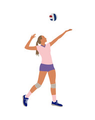 Young sportswoman volleyball player wearing colorful sportswear. Professional sports female hitting ball. Pretty Girl character. Vector illustration isolated 