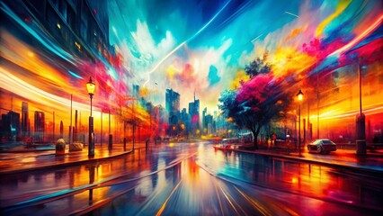 Obraz premium Abstract Double Exposure: Vibrant Geometric Painting - Stock Photo