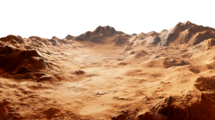 Realistic Mars surface with red rocky terrain, alien planet exploration, cut out on transparent background