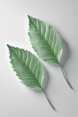 Fototapeta premium Two green leaves isolated on white