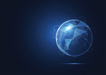 Abstract technology global network connection design. Communication glowing lines link data of business. Vector Illustration