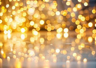 Fototapeta premium Abstract Gold Lights Blurred on White Table - Copy Space for Text