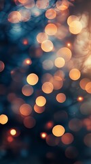 Obraz premium Festive Glow: An abstract composition of luminous orbs creating a dreamy, bokeh effect in an enchanting display of lights. The warm, soft glow against a cool background.