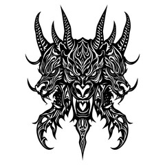 Symmetrical Tribal Tattoo of a Demonic Hound