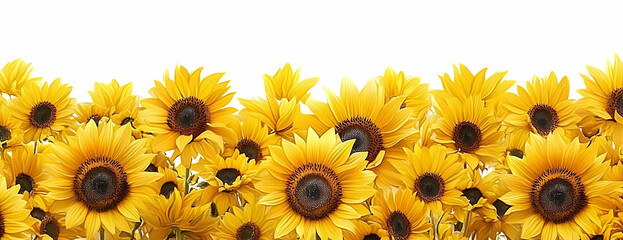 Sunflowers border, white background, summer