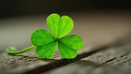 vibrant green tree-leaf clover, shamrock on wooden surface. symbol of luck and prosperity. st. patrick's day decoration. nature, environmental concept. greeting card, banner with copy space