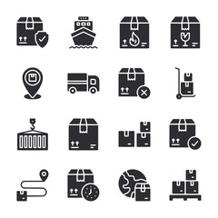A set of black and white icons for shipping and delivery