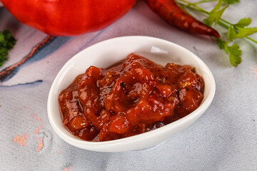 Salsa dip with chili and tomato